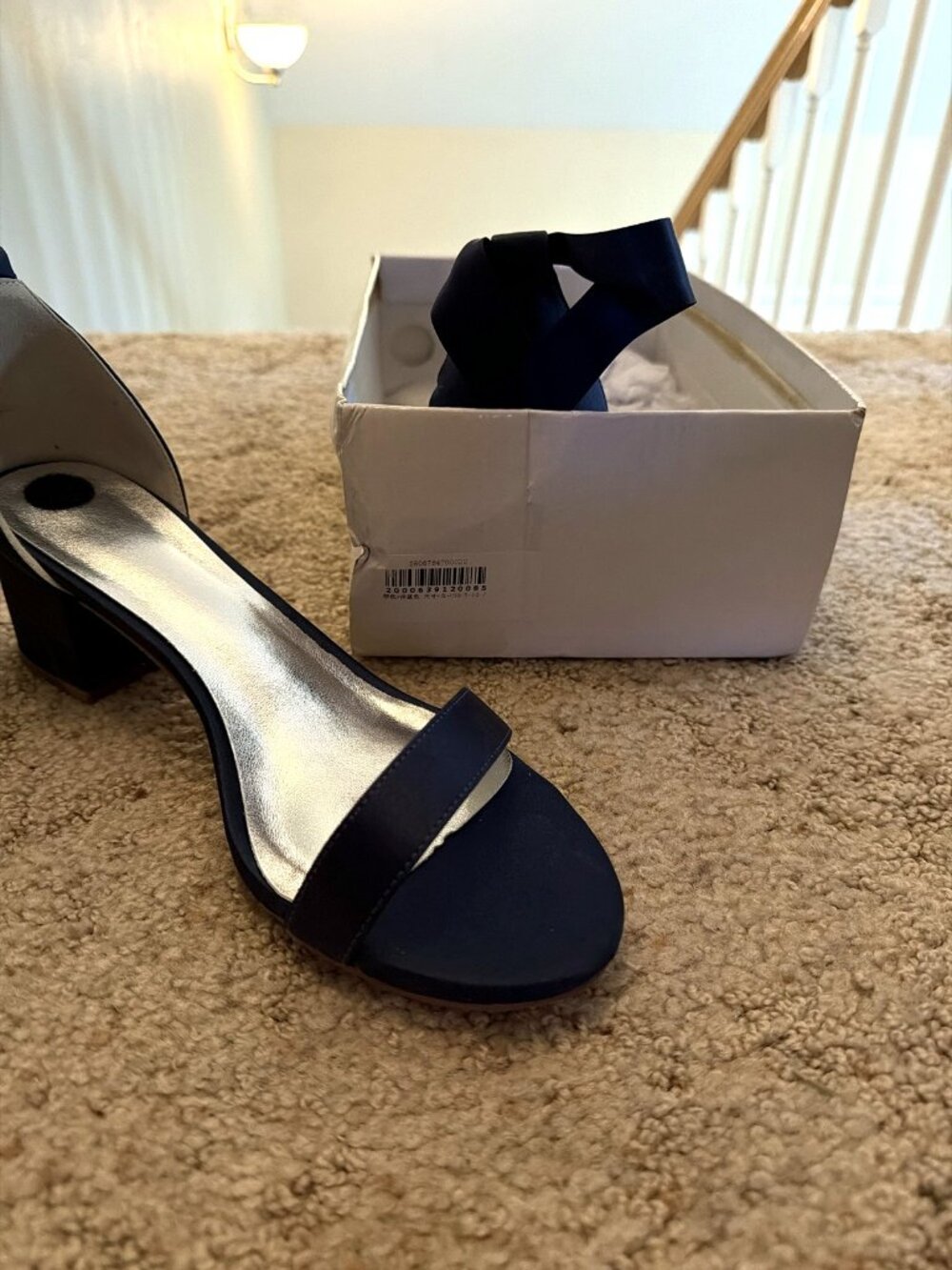 Navy Satin Lace-Up Block-Heel Sandals Size 10 or 41